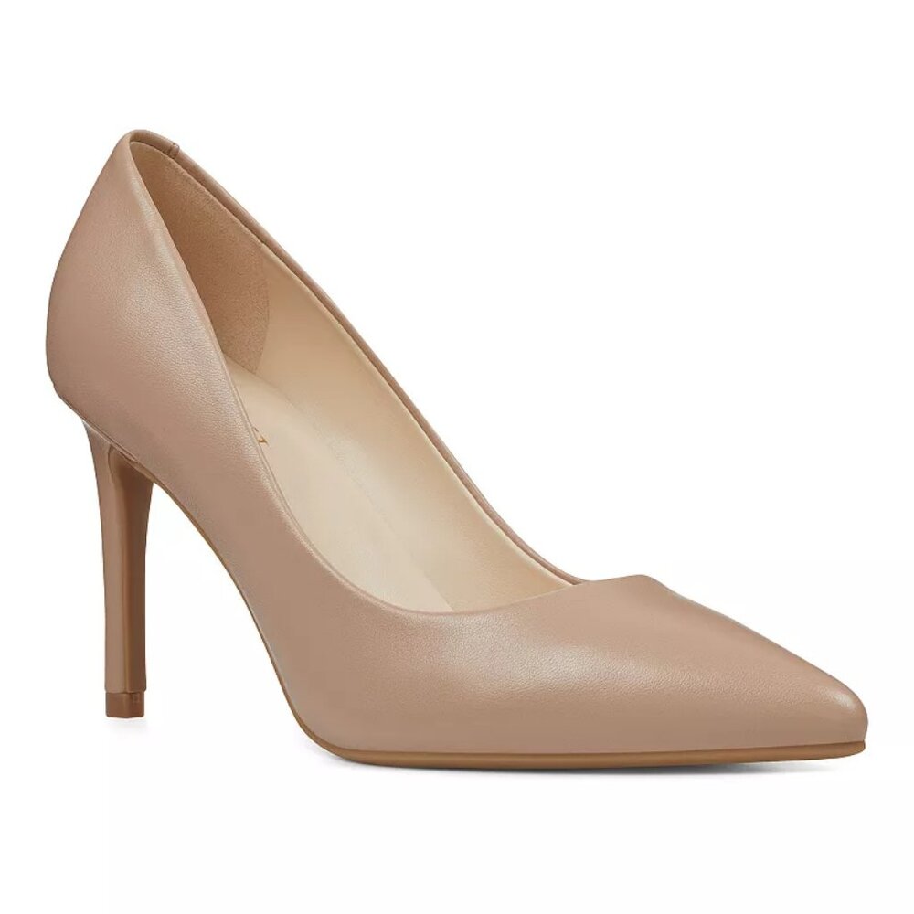 10W 10 Wide Nine West Etta Women's Leather Pump Light Natural Nude High Heel NWT